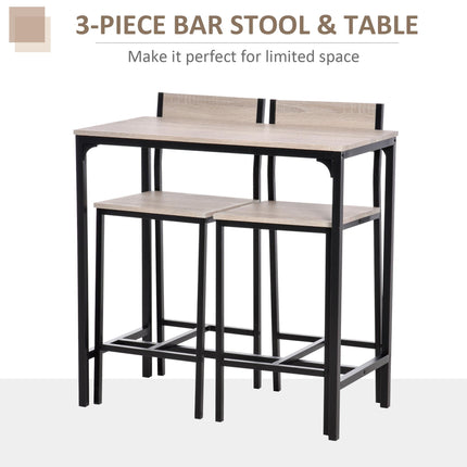 3 Pcs Industrial Table and Stool Set with Metal Frame and Oak Tone MDF Panels - Wood Color and Black