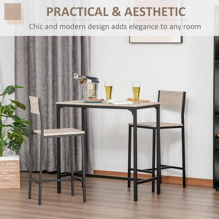 3 Pcs Industrial Table and Stool Set with Metal Frame and Oak Tone MDF Panels - Wood Color and Black