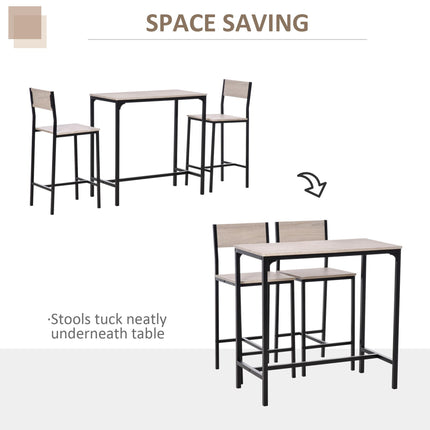 3 Pcs Industrial Table and Stool Set with Metal Frame and Oak Tone MDF Panels - Wood Color and Black