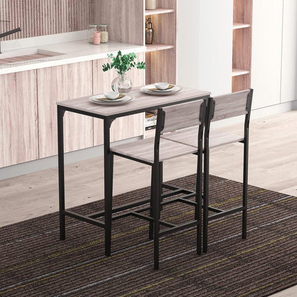 3 Pcs Industrial Table and Stool Set with Metal Frame and Oak Tone MDF Panels - Wood Color and Black