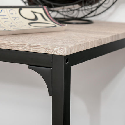 3 Pcs Industrial Table and Stool Set with Metal Frame and Oak Tone MDF Panels - Wood Color and Black