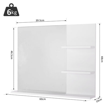 Modern Wall Mounted Bathroom Mirror with Three Tier Storage - White