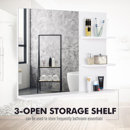 Modern Wall Mounted Bathroom Mirror with Three Tier Storage - White