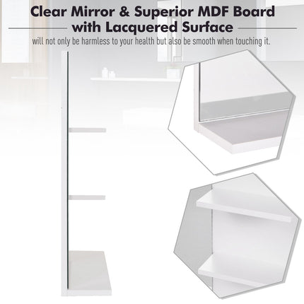 Modern Wall Mounted Bathroom Mirror with Three Tier Storage - White