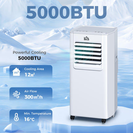 5000 BTU 4-in-1 Portable Air Conditioner with Cooling, Dehumidifying, Ventilating & Fan, Remote, LED Timer - White