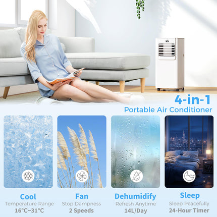 5000 BTU 4-in-1 Portable Air Conditioner with Cooling, Dehumidifying, Ventilating & Fan, Remote, LED Timer - White