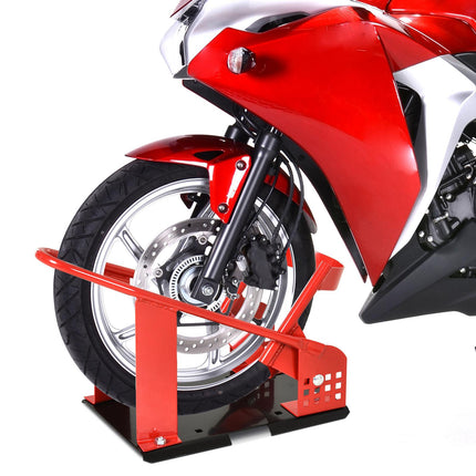 Adjustable Steel Freestanding Motorcycle Wheel Chock 8-15.5cm - Red