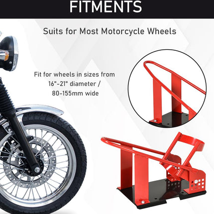 Adjustable Steel Freestanding Motorcycle Wheel Chock 8-15.5cm - Red
