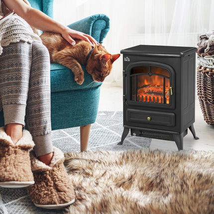 Freestanding Electric Fireplace Indoor Heater Glass View Log Wood Burning Effect