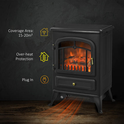 Freestanding Electric Fireplace Indoor Heater Glass View Log Wood Burning Effect