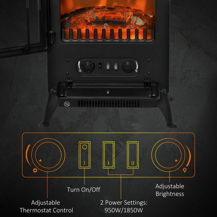 Freestanding Electric Fireplace Indoor Heater Glass View Log Wood Burning Effect