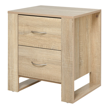 Modern 2 Drawer Bedside Table with Handles - Oak Brown
