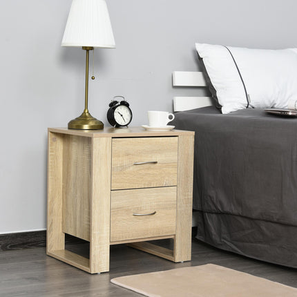 Modern 2 Drawer Bedside Table with Handles - Oak Brown
