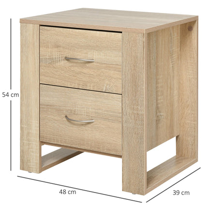 Modern 2 Drawer Bedside Table with Handles - Oak Brown