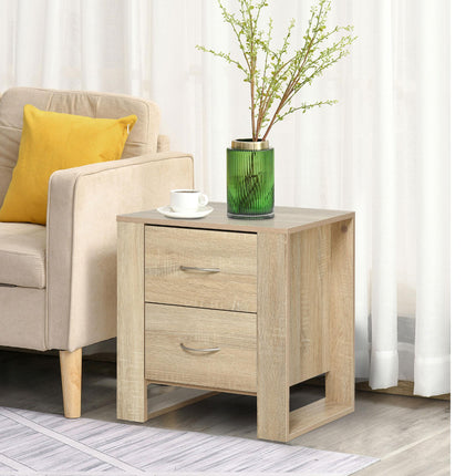 Modern 2 Drawer Bedside Table with Handles - Oak Brown