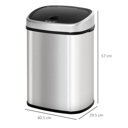 48L Stainless Steel Automatic Touchless Sensor Dustbin Bin - Silver
