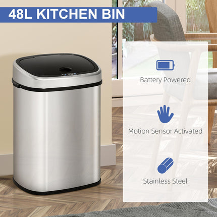 48L Stainless Steel Automatic Touchless Sensor Dustbin Bin - Silver
