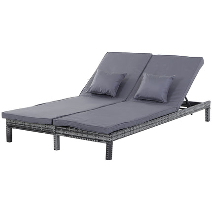 2 Seater Rattan Sun Lounger With Cushions - Grey