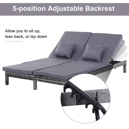 2 Seater Rattan Sun Lounger With Cushions - Grey