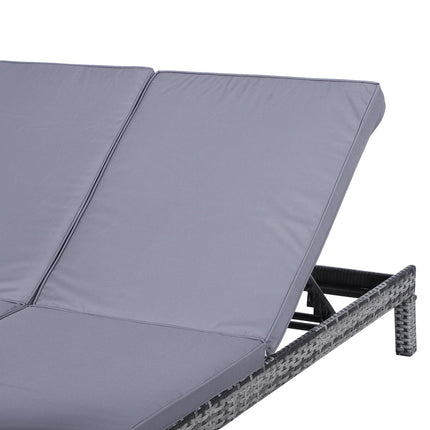 2 Seater Rattan Sun Lounger With Cushions - Grey