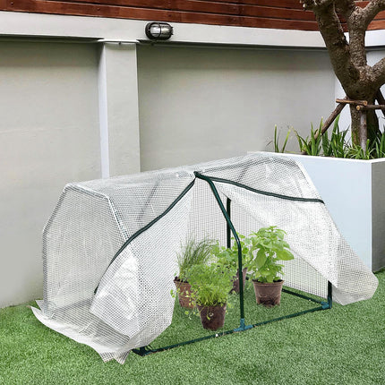 Mini Steel Frame Greenhouse with PVC Cover - White