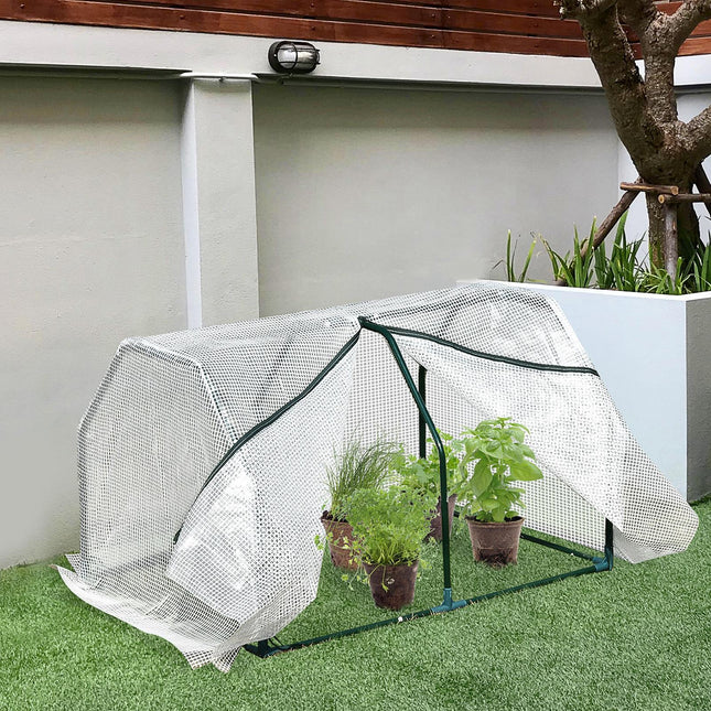 Mini Steel Frame Greenhouse with PVC Cover - White