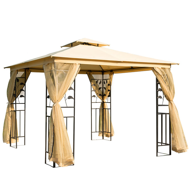 3x3 m Double Top Steel Gazebo with Canopy - Beige
