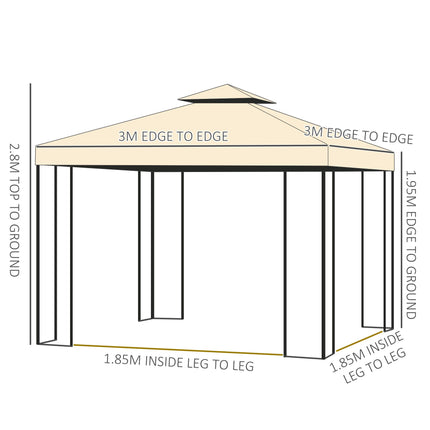 3x3 m Double Top Steel Gazebo with Canopy - Beige