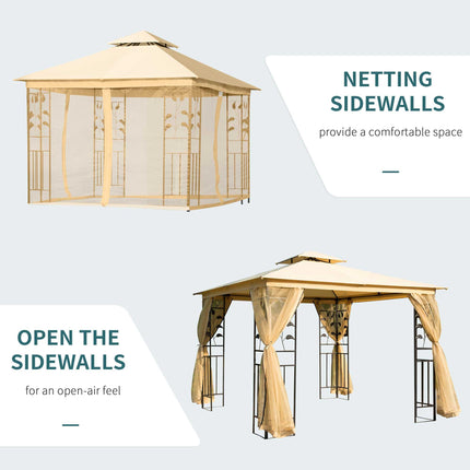 3x3 m Double Top Steel Gazebo with Canopy - Beige