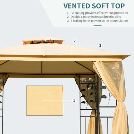 3x3 m Double Top Steel Gazebo with Canopy - Beige