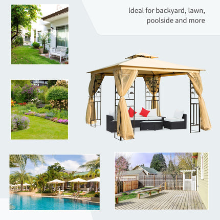 3x3 m Double Top Steel Gazebo with Canopy - Beige