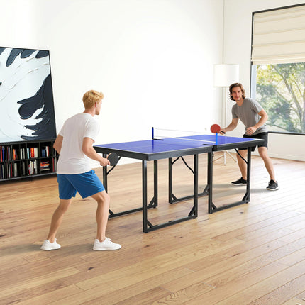 Folding Mini Table Tennis Set with Net - Black/Blue