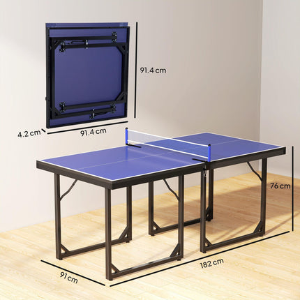 Folding Mini Table Tennis Set with Net - Black/Blue