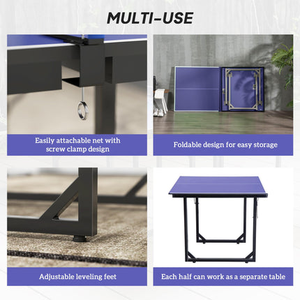 Folding Mini Table Tennis Set with Net - Black/Blue