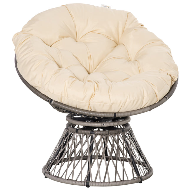360° Swivel Outdoor Rattan Wicker Chair with Padded Cushion - Grey