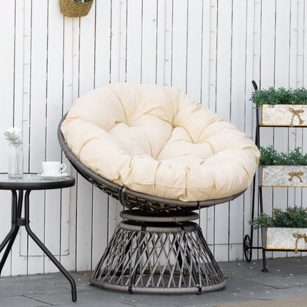 360° Swivel Outdoor Rattan Wicker Chair with Padded Cushion - Grey