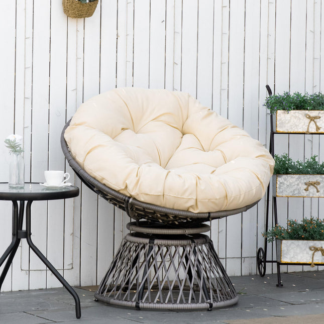 360° Swivel Outdoor Rattan Wicker Chair with Padded Cushion - Grey