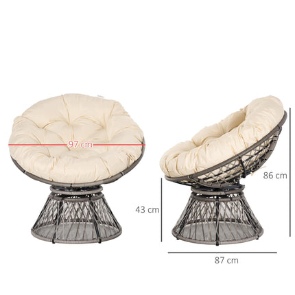 360° Swivel Outdoor Rattan Wicker Chair with Padded Cushion - Grey