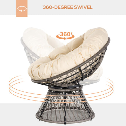 360° Swivel Outdoor Rattan Wicker Chair with Padded Cushion - Grey