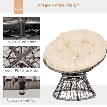 360° Swivel Outdoor Rattan Wicker Chair with Padded Cushion - Grey