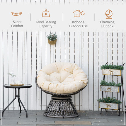 360° Swivel Outdoor Rattan Wicker Chair with Padded Cushion - Grey