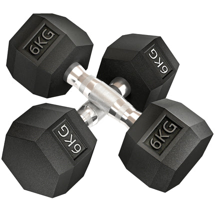 Set of 2 Rubber Hex Dumbbells 6kg for Weight Lifting - Black