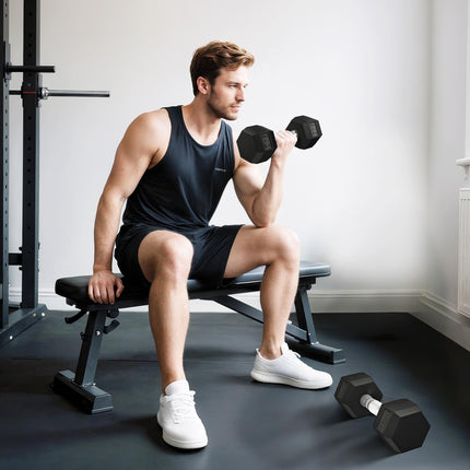 Set of 2 Rubber Hex Dumbbells 6kg for Weight Lifting - Black