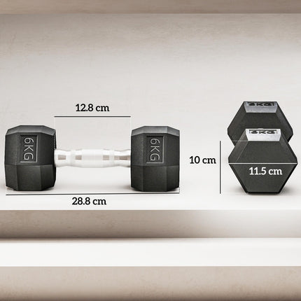 Set of 2 Rubber Hex Dumbbells 6kg for Weight Lifting - Black