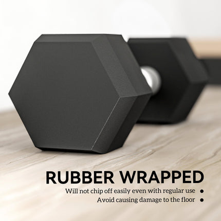 Set of 2 Rubber Hex Dumbbells 6kg for Weight Lifting - Black