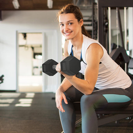 Set of 2 Rubber Hex Dumbbells 6kg for Weight Lifting - Black