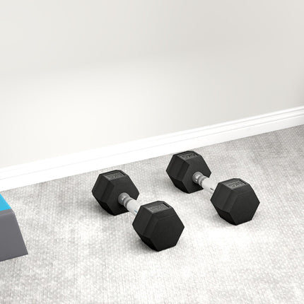 Set of 2 Rubber Hex Dumbbells 6kg for Weight Lifting - Black