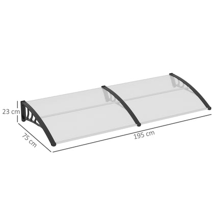 75 x 195 cm Curved Polycarbonate Door Window Awning Canopy UV Rain Snow Protection - Clear
