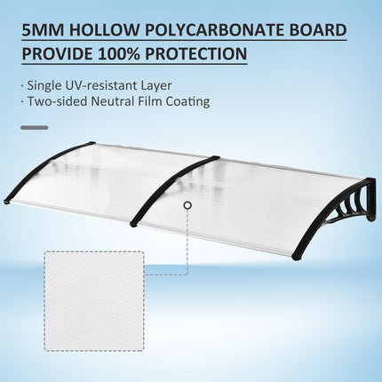 75 x 195 cm Curved Polycarbonate Door Window Awning Canopy UV Rain Snow Protection - Clear