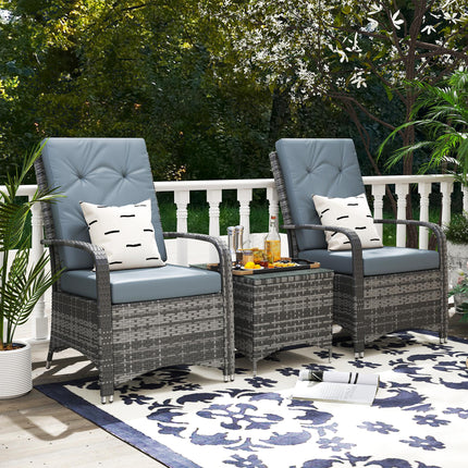 Rattan 2-Seater Garden Sofa Bistro Set with Table and Cover - Grey